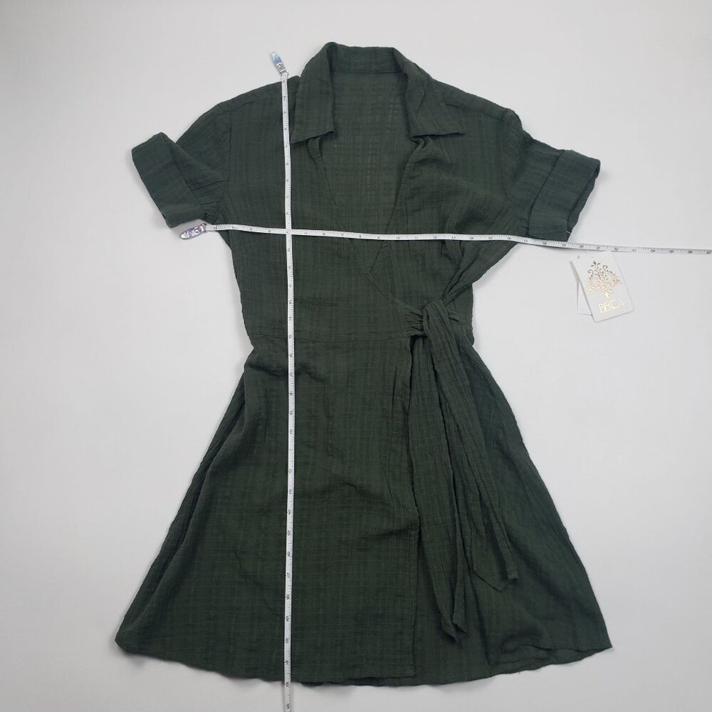 BECCA Playa Textured Collared Wrap Shirtdress Cover-Up Size Small Cactus Green - Picture 7 of 16